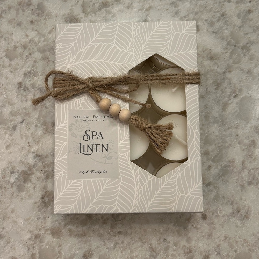“New” Natural Essentials Spa Linen Tealight Candles - Set of 24